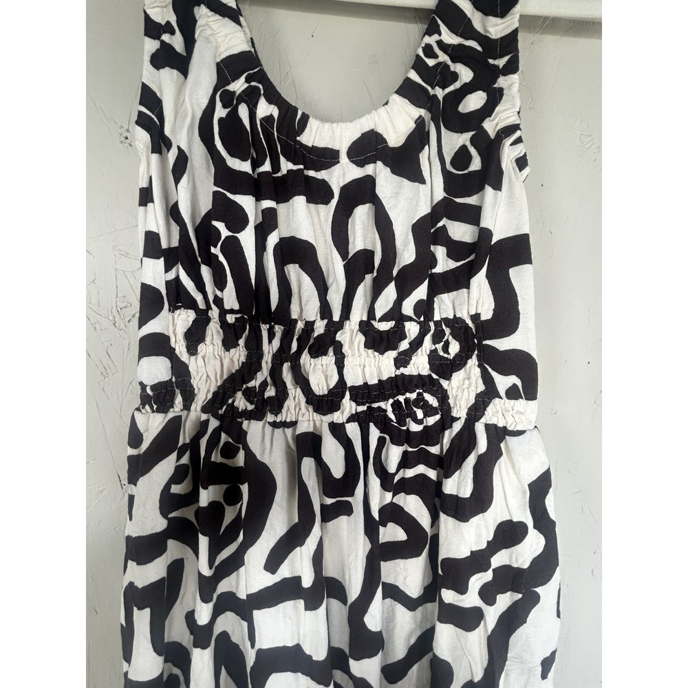 Reiss Akari Printed Midi Dress Ivory Brown Linen Size US 2 Sleeveless Pockets - Picture 6 of 11